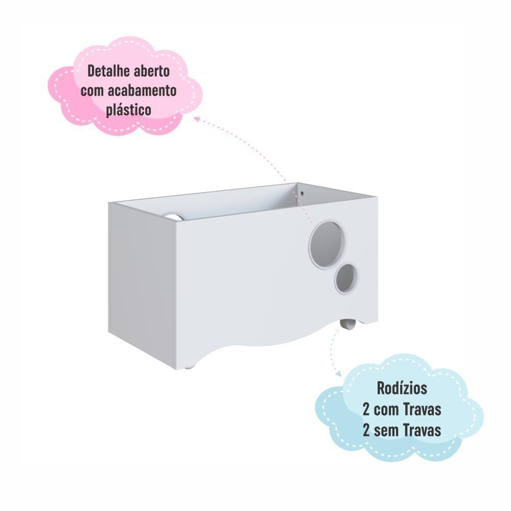 Caixa Baú Infantil Organizadora De Brinquedos E Livros Com Rodas Branco - 4