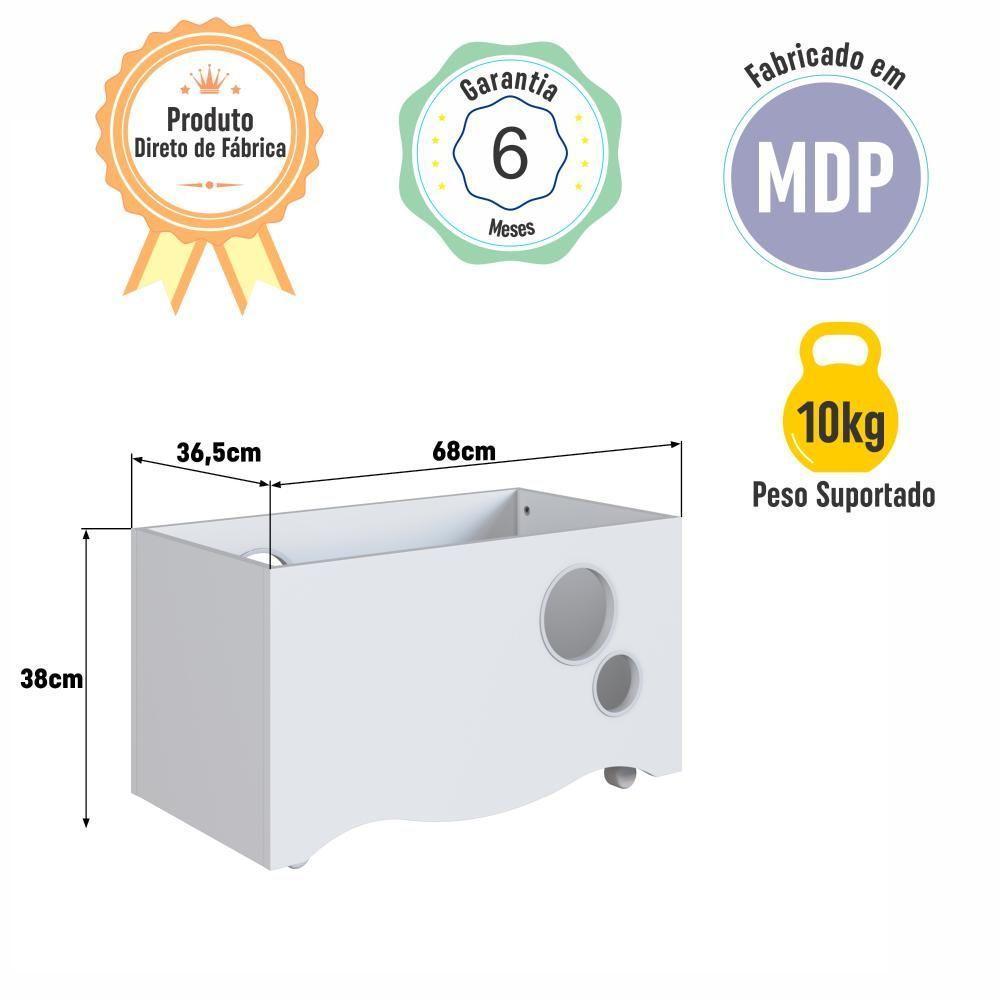 Caixa Baú Infantil Organizadora De Brinquedos E Livros Com Rodas Branco - 5