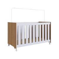 Berço Infantil Simples Com Rodas, Colchão, Regulagem De Altura E Grade Mdf 133cm Nogal Com Branco - 2