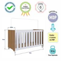Berço Infantil Simples Com Rodas, Colchão, Regulagem De Altura E Grade Mdf 133cm Nogal Com Branco