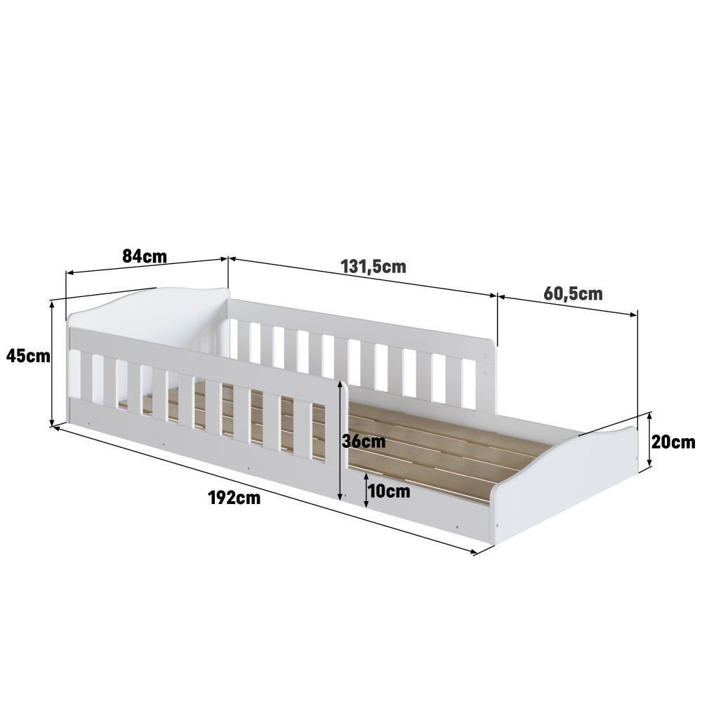 Cama Infantil De Chão Montessoriana De Solteiro Menino Menina Com Grade Proteção Branco - 3