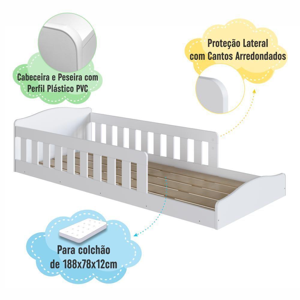 Cama Infantil De Chão Montessoriana De Solteiro Menino Menina Com Grade Proteção Branco - 4