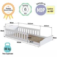 Cama Infantil De Chão Montessoriana De Solteiro Menino Menina Com Grade Proteção Branco - 5