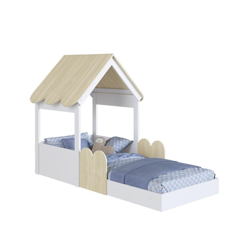 Cama Infantil Montessoriana Casinha Com Telhado Em Mdp Para Colchão 188x78cm Carvalho Araguaia - 3