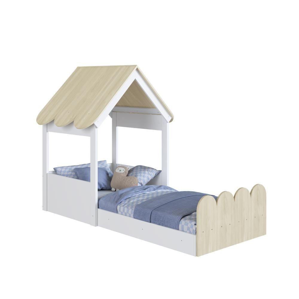 Cama Infantil Montessoriana Casinha Com Telhado Em Mdp Para Colchão 188x78cm Carvalho Araguaia - 4