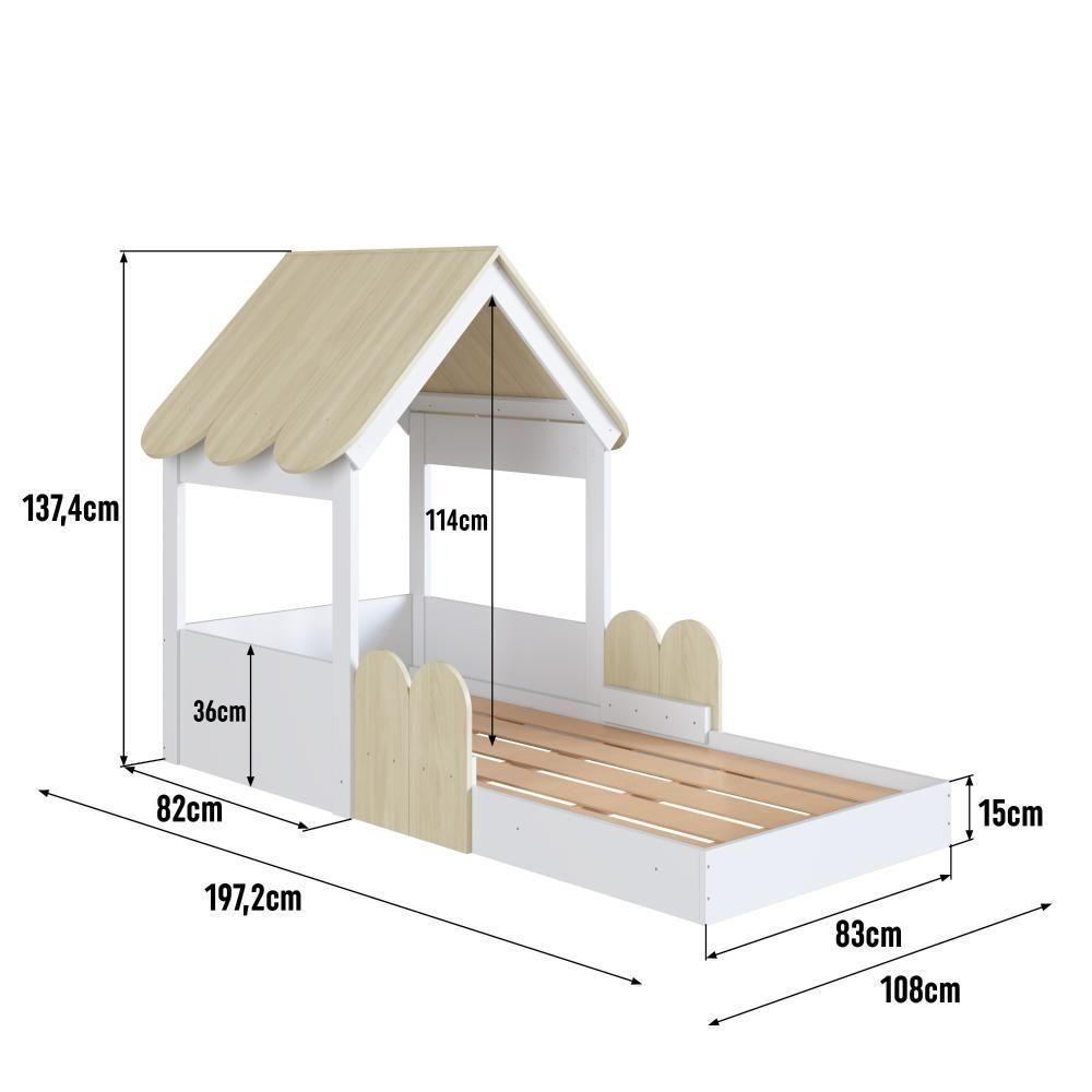 Cama Infantil Montessoriana Casinha Com Telhado Em Mdp Para Colchão 188x78cm Carvalho Araguaia - 6