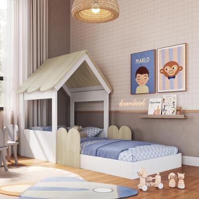 Cama Infantil Montessoriana Casinha Com Telhado Em Mdp Para Colchão 188x78cm Carvalho Araguaia