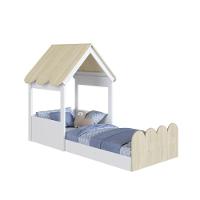 Cama Infantil Montessoriana Casinha Com Telhado Em Mdp Para Colchão 188x78cm Carvalho Araguaia