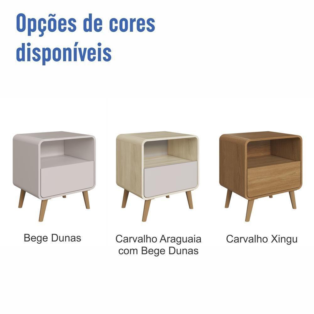Mesa De Cabeceira Canto Curvo Com Nicho 01 Gaveta E Pés Palito Retrô Carvalho Araguaia - 7