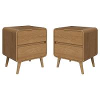 Kit Conjunto 02 Mesas De Cabeceira Canto Curvo Com 02 Gavetas E Pés Palito Retrô Carvalho Xingu - 1