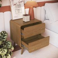 Kit Conjunto 02 Mesas De Cabeceira Canto Curvo Com 02 Gavetas E Pés Palito Retrô Carvalho Xingu - 3