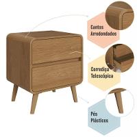 Kit Conjunto 02 Mesas De Cabeceira Canto Curvo Com 02 Gavetas E Pés Palito Retrô Carvalho Xingu - 6