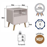 Kit Conjunto 02 Mesas De Cabeceira Canto Curvo Com Nicho 01 Gaveta E Pés Palito Retrô Bege Dunas - 7