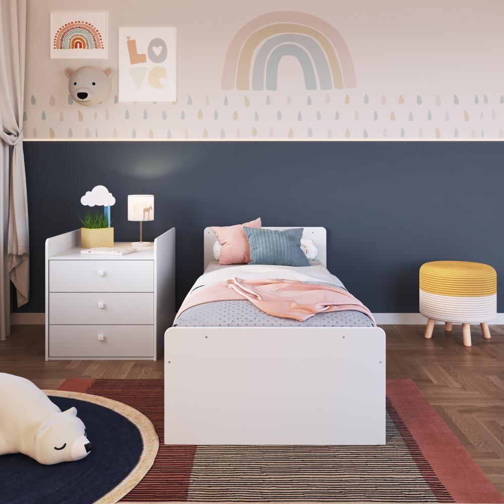 Berço Infantil Multifuncional Menino Menina 196cm Com Cômoda, Trocador E Grade Em Mdf Branco - 2