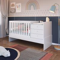 Berço Infantil Multifuncional Menino Menina 196cm Com Cômoda, Trocador E Grade Em Mdf Branco - 1