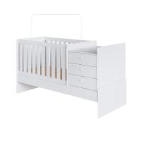 Berço Infantil Multifuncional Menino Menina 196cm Com Cômoda, Trocador E Grade Em Mdf Branco - 3