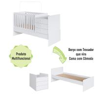 Berço Infantil Multifuncional Menino Menina 196cm Com Cômoda, Trocador E Grade Em Mdf Branco - 9