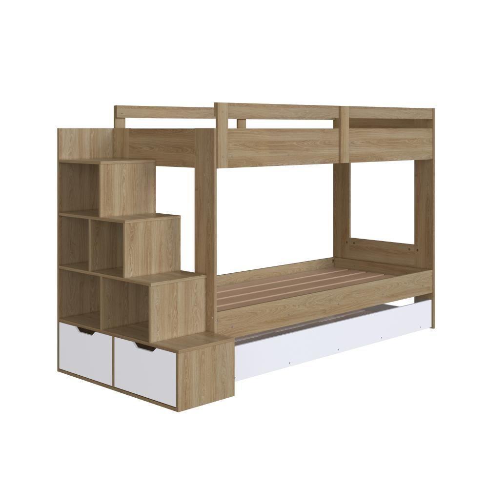 Cama Treliche Infantil Bicama Menino Menina 2,32m Com Escada, Nichos E Gavetas Aveiro Oak Com Branco - 10
