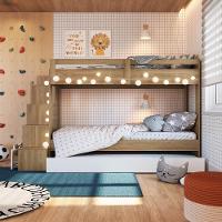 Cama Treliche Infantil Bicama Menino Menina 2,32m Com Escada, Nichos E Gavetas Aveiro Oak Com Branco - 2