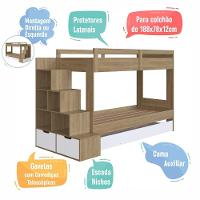 Cama Treliche Infantil Bicama Menino Menina 2,32m Com Escada, Nichos E Gavetas Aveiro Oak Com Branco