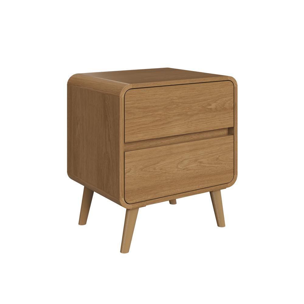 Mesa De Cabeceira Canto Curvo Com 02 Gavetas E Pés Palito Retrô Carvalho Xingu - 3