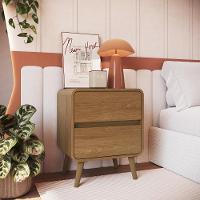 Mesa De Cabeceira Canto Curvo Com 02 Gavetas E Pés Palito Retrô Carvalho Xingu - 1