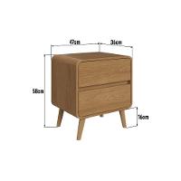 Mesa De Cabeceira Canto Curvo Com 02 Gavetas E Pés Palito Retrô Carvalho Xingu