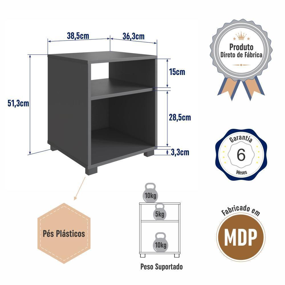 Kit 02 Mesa De Cabeceira Nicho 38,5cm Com Pé E Prateleira Grafite - 7