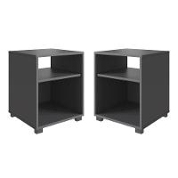 Kit 02 Mesa De Cabeceira Nicho 38,5cm Com Pé E Prateleira Grafite - 1