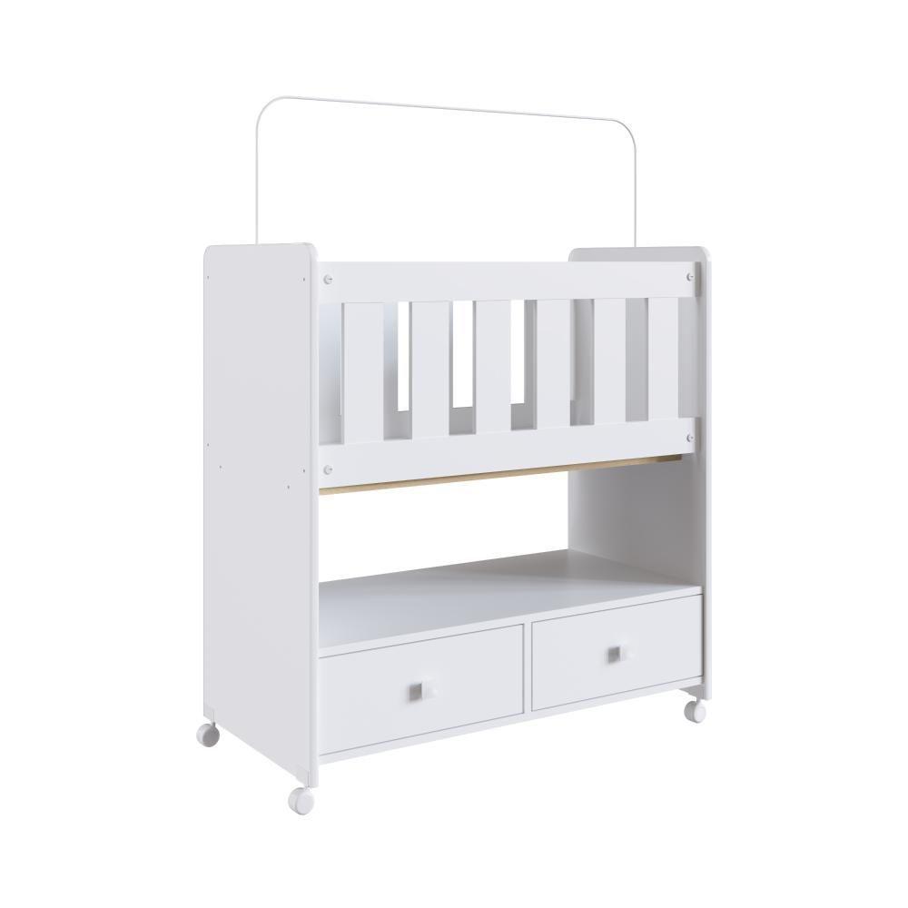 Mini Berço Infantil Moisés Com Rodas, Gavetas E Grade Em Mdf 90cm Quarto De Bebê Branco - 2