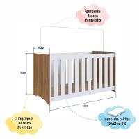 Berço Infantil Simples 133cm Com Colchão, Regulagem De Altura E Grade Mdf Nogal Com Branco - 3