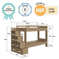 Cama Beliche Infantil Bicama Menino Menina 2,32m Com Escada, Nichos E Gavetas Aveiro Oak - 8