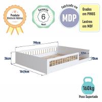 Cama Casal Infantil De Chão Montessoriana Para Menino E Menina Com Grade De Proteção Lateral Branco - 7