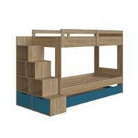Cama Treliche Infantil Bicama Menino Menina 2,32m Com Escada, Nichos E Gavetas Aveiro Oak Com Azul - 10