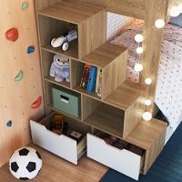 Cama Treliche Infantil Bicama Menino Menina 2,32m Com Escada, Nichos E Gavetas Aveiro Com Branco - 3