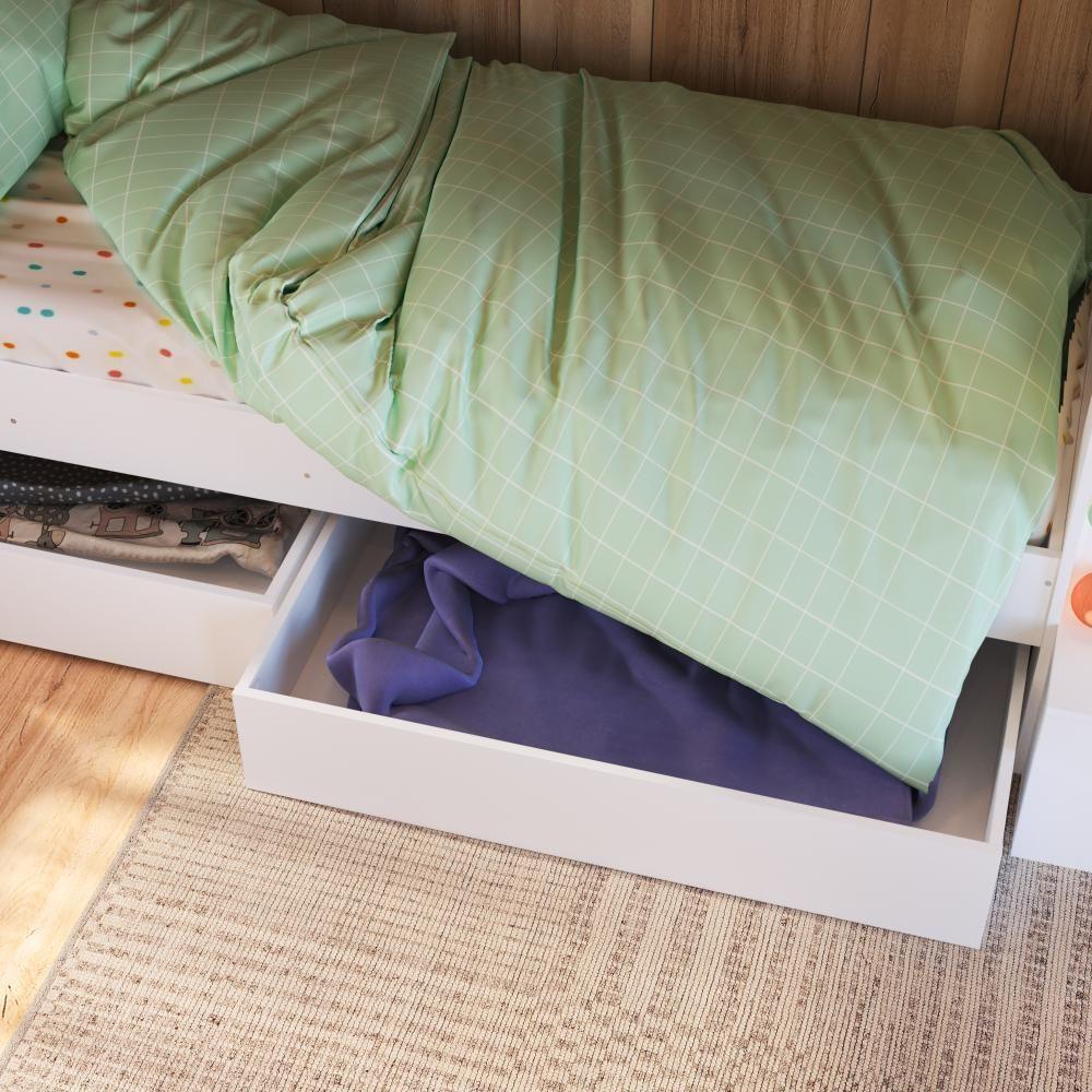 Cama Beliche Infantil Bicama Menino Menina 2,32m Com Escada, Nichos E Gavetas Com Rodas Branca - 3