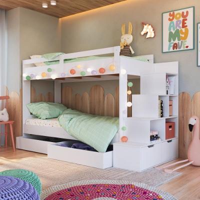 Cama Beliche Infantil Bicama Menino Menina 2,32m Com Escada, Nichos E Gavetas Com Rodas Branca