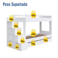 Cama Beliche Infantil Bicama Menino Menina 2,32m Com Escada, Nichos E Gavetas Com Rodas Branca - 5