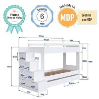 Cama Beliche Infantil Bicama Menino Menina 2,32m Com Escada, Nichos E Gavetas Com Rodas Branca - 7