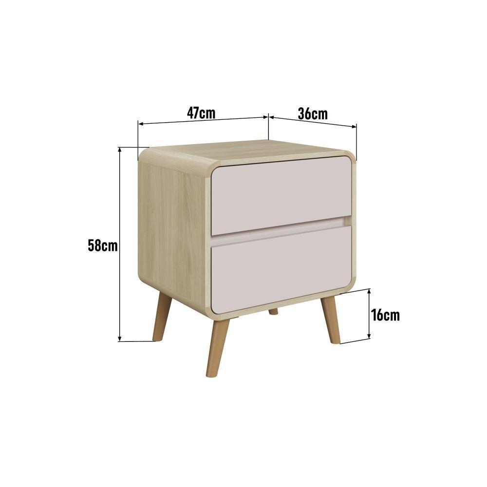 Kit Conjunto 02 Mesas De Cabeceira Canto Curvo Com 02 Gavetas E Pés Palito Retrô Carvalho Araguaia - 5