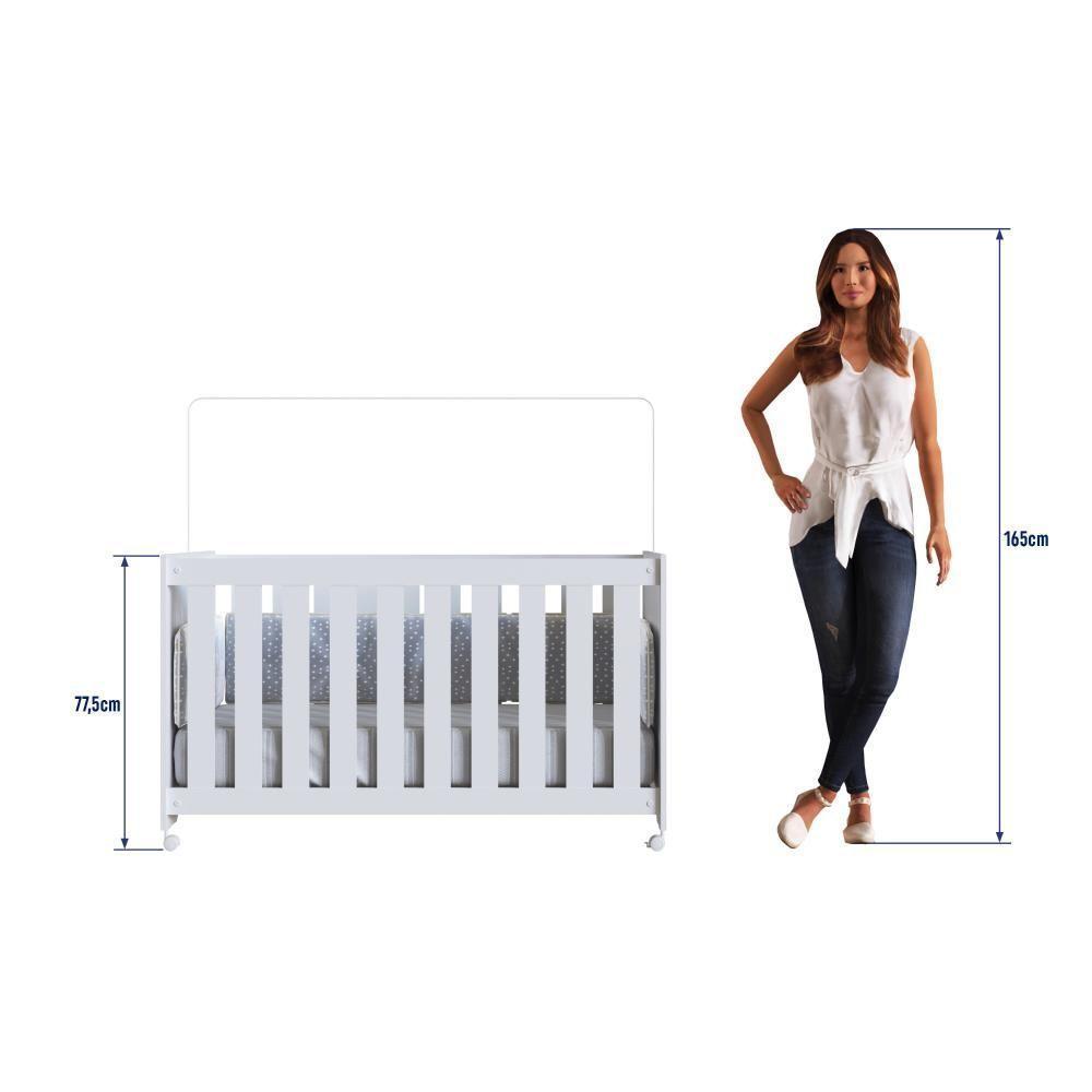 Berço Infantil Simples Com Rodas, Regulagem De Altura E Grade Mdf 133cm Branco - 5