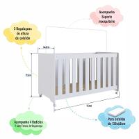 Berço Infantil Simples Com Rodas, Regulagem De Altura E Grade Mdf 133cm Branco - 3