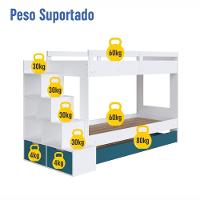 Cama Treliche Infantil Bicama Menino Menina 2,32m Com Escada, Nichos E Gavetas Branco Com Azul - 5