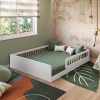 Cama Casal De Chão Infantil Montessoriana Menino Menina 194cm Com Grade De Proteção Branco - 1