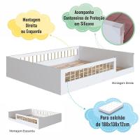 Cama Casal De Chão Infantil Montessoriana Menino Menina 194cm Com Grade De Proteção Branco - 6