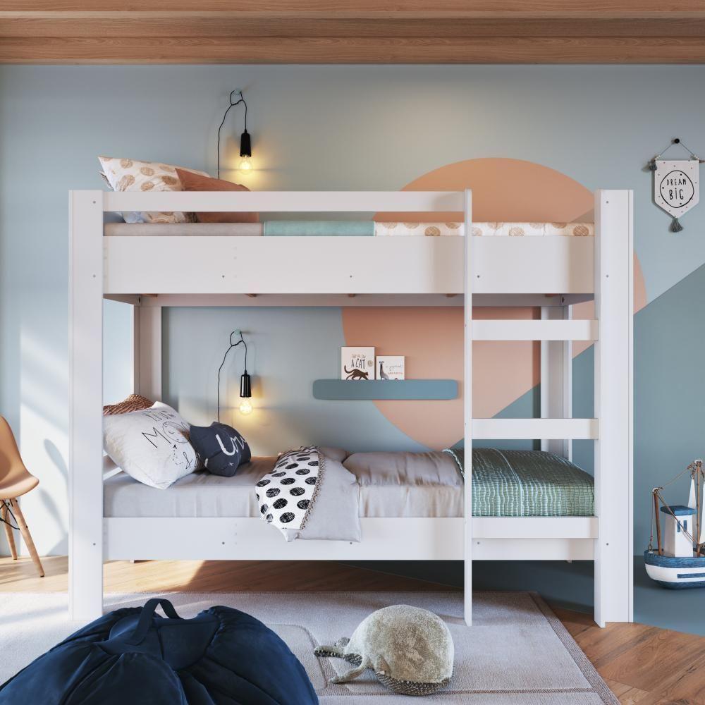 Cama Beliche Infantil Bicama Menino Menina Solteiro 1,96m Com Escada E Proteção Lateral Branca - 2