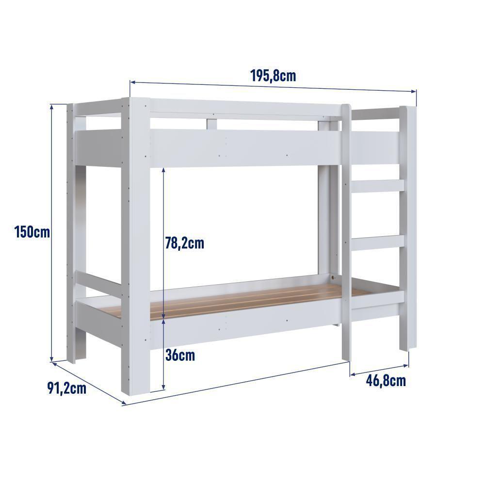 Cama Beliche Infantil Bicama Menino Menina Solteiro 1,96m Com Escada E Proteção Lateral Branca - 6