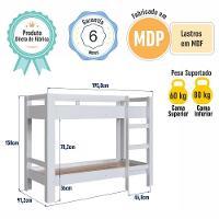Cama Beliche Infantil Bicama Menino Menina Solteiro 1,96m Com Escada E Proteção Lateral Branca - 7