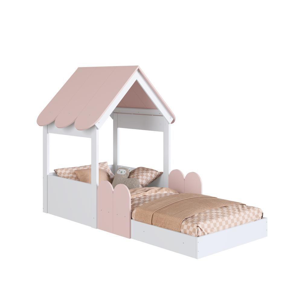 Cama Infantil Montessoriana Casinha Com Telhado Em Mdp Para Colchão 188x78cm Rosa - 3