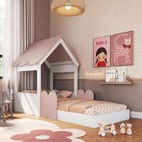 Cama Infantil Montessoriana Casinha Com Telhado Em Mdp Para Colchão 188x78cm Rosa - 1